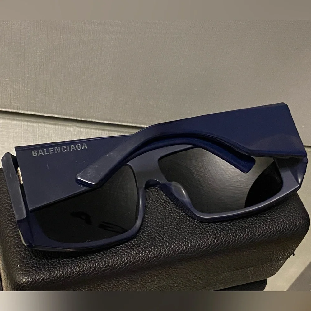 Balenciaga Unisex Sunglasses Oversized Rectangle Blue BB0002S